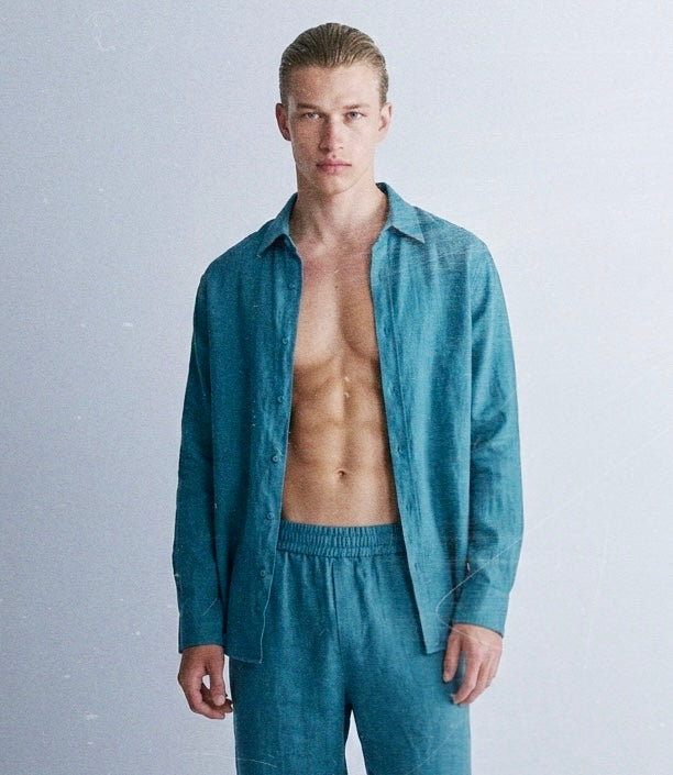TEAL-BLUE LINEN SHIRT