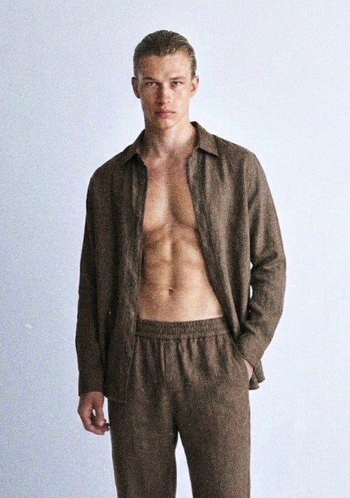 GOLDEN BROWN LINEN SHIRT