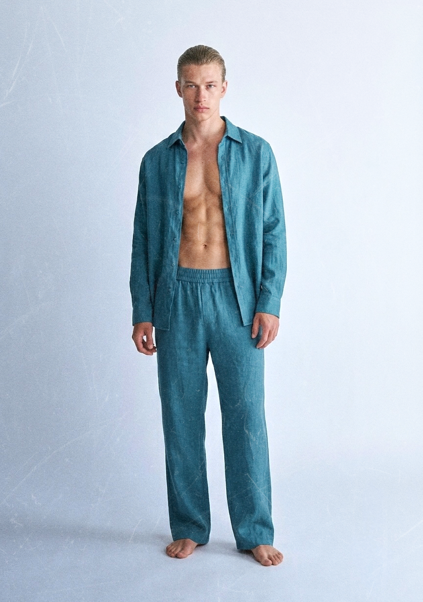 TEAL-BLUE LINEN TROUSER